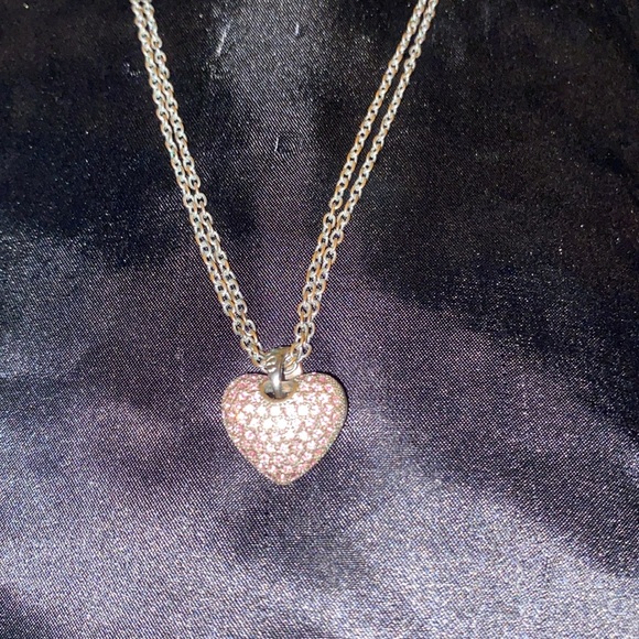 Reversible Silver-Tone Light-Pink Puff Heart Pendant Double Chain Necklace - Picture 2 of 12